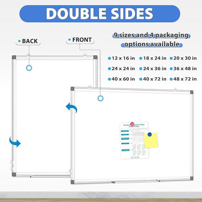 WALGLASS 2 Pack Large Whiteboard, 48" x 36" Double-Sided Large Dry Erase White Board for Wall, Hanging Whiteboard with Silver Aluminium Frame for Home, School, Office, Kitchen