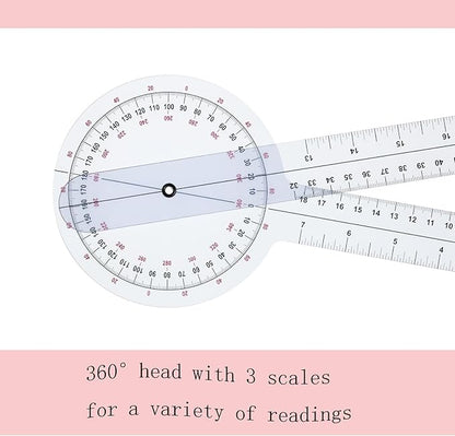 Goniometer 12 inch 360° Clear Protractor Physical Therapy, for Medical Range of Motion Measurement Angle Ruler and Protractors Bulk for Classroom