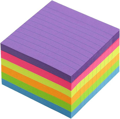 Early Buy 6 Bright Color Lined Sticky Notes Self-Stick Notes 3 in x 3 in, 100 Sheets/Pad, 6 Pads/Pack