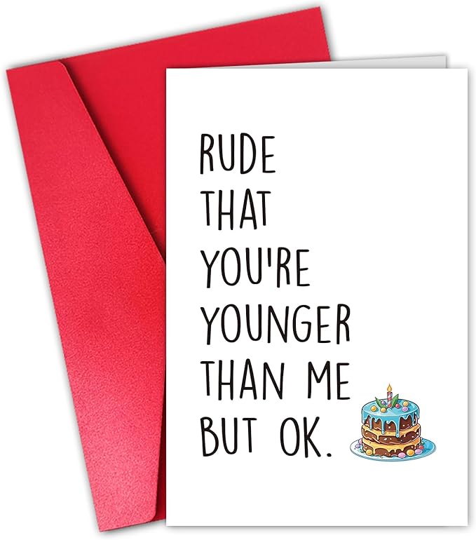 Rude But Ok Birthday Card for Friend, Funny Cousin Birthday Card for Little Brother Sister, Lovely Younger than Me Birthday Card