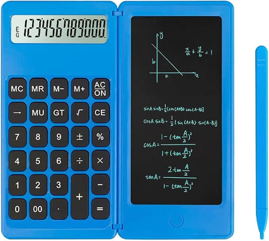 Desk Calculator, Desktop Small Calculator with Writing Notepad, Basic 4-Function Math Large Button Calculator, School Supplies for Kids, Middle/High School Students (Blue)