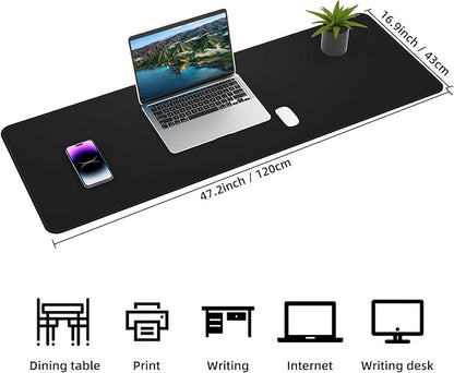 Large Desk Mat 47.2" x 17" Leather Desk Pad Protector with Natural Cork & PU Leather, Non-Slip Office Desk Mat, Large Mouse Pad, Waterproof Desk Blotter pad for Office&Home(Black)