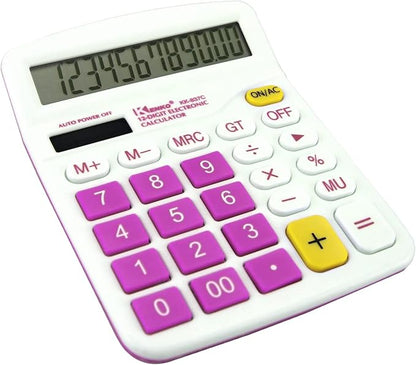 QPEY Calculators, 12-Digit Battery Office Basic Desk Desktop Calculators with Large LCD Display Big Sensitive Button (Pink)