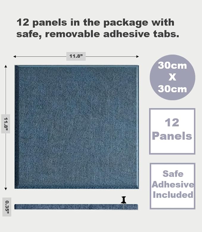 Large Cork Board Alternative - 47"x35" 12 Pack Felt Wall Tiles with Safe Removable Adhesive Tabs, Cork Wall Tiles Cork Board for Home Office Pin Board Tack Board 48 x 36 - Prussian Blue