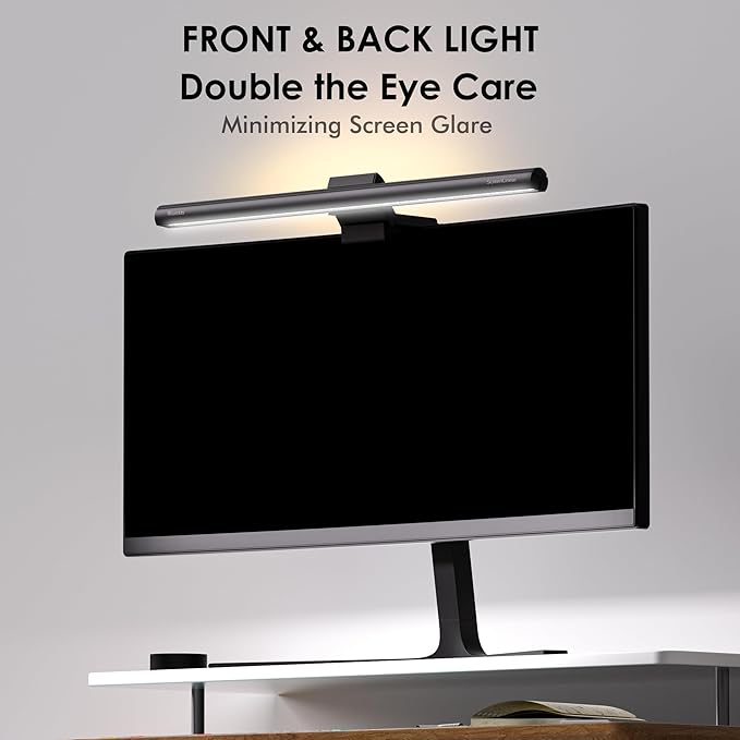 Quntis Monitor Light Bar with Remote, 16.7'' Eye Care No Glare Computer Light Bar with Backlight, Auto-Dimming & Timer, Stepless Dimming Monitor Lamp for Desk Gaming Home Office Curved Monitors