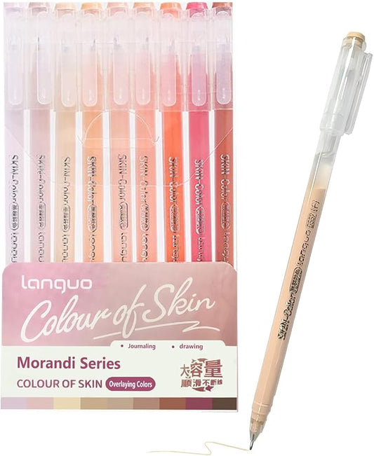 0.5mm Journal Colouring Pens, Assorted Rainbow Colors Pens Set of 9 for Adults Journal Coloring Calligraphy,Made for Everyday Writing, Journals,Drawing,Coloring Books (Beautiful Skin Colors)