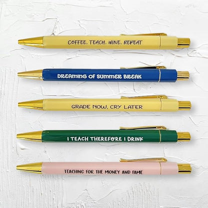 Funny pens,5-Count,Black Ink,Medium Nib 1.0mm,Funny Office Gifts for Coworkers,Personalized Pens Vibrant Funny Quotes Swear Word Daily Pen (Teacher Pens)