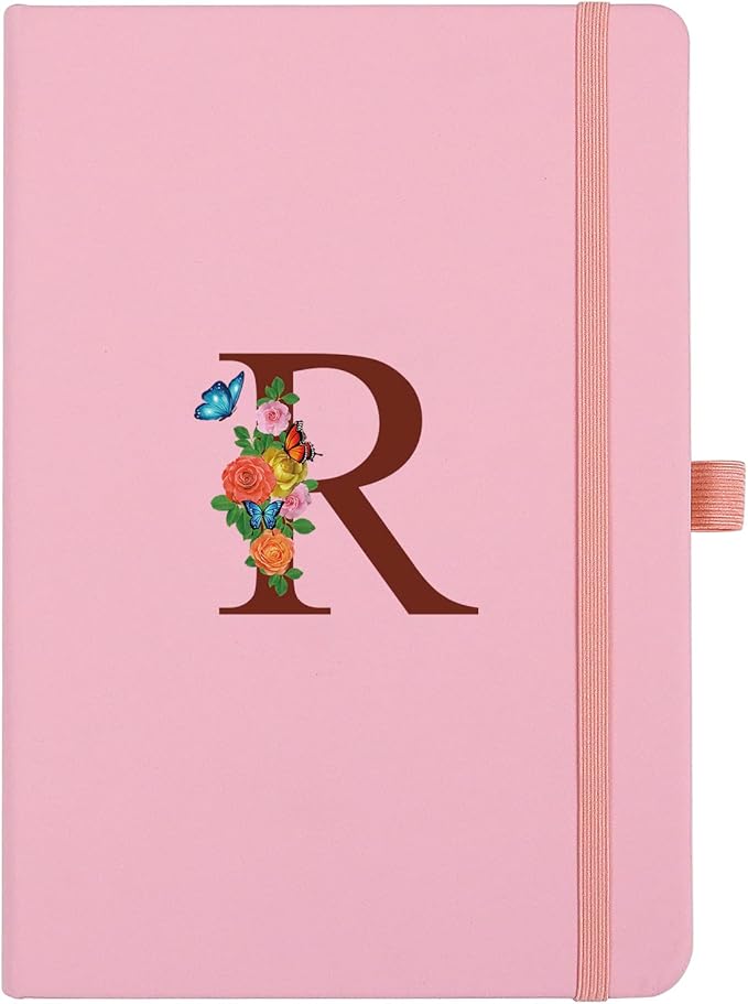 Pink Notebook for Women, 5.7"X8.3" A5 Journal Notebook with Letter R, Dual-Sided Writing Notebook with Dividers, Cute Leather Journal for Work, Business, School, Meetings, Travelers, Small Notebook