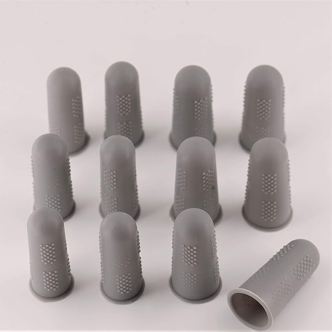 Finger Protectors [Flex Series - 12-Pack] Silicone Non-Stick Finger Covers [Grey - Small (6) / Medium (6)] for Hot Glue | Sewing | Wax | Rosin | Resin | Honey | Adhesives | Scrapbooking