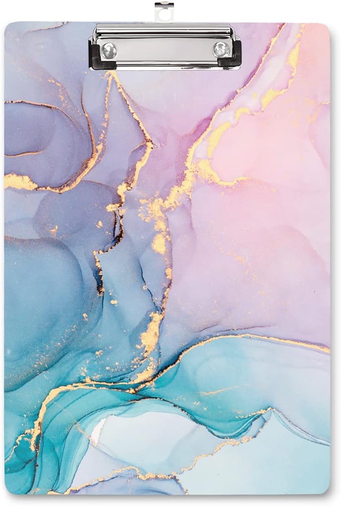 WAVEYU Cute Hardboard Office Clipboard, Clipboard with Low Profile Clip Designed for Students Classroom School and Office Use, Colorful Marble(12.5"x9")