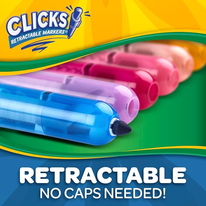 Crayola Clicks Retractable Tip Markers (10ct), Easter Basket Essentials, Cone Tip, Washable Art Marker Set for Kids, Long Lasting Coloring Supplies, 3+