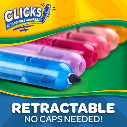 Crayola Clicks Retractable Tip Markers (10ct), Easter Basket Essentials, Cone Tip, Washable Art Marker Set for Kids, Long Lasting Coloring Supplies, 3+