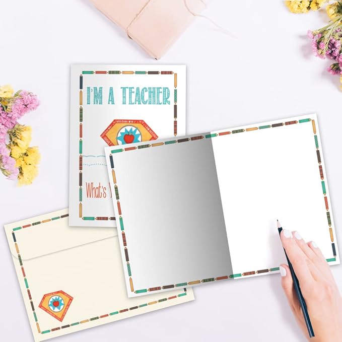 Tree-Free Greetings Teacher Appreciation Cards - Artful Designs - 1 Card + Matching Envelopes - Made in USA - 100% Recycled Paper - 5"x7" - Lighthearted, For Teacher, Teacher Super Power (GO64449)