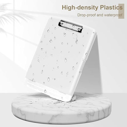 Piasoenc Clipboard with Storage, 8.5 x 11 Organization Box with Pen Holder and A4 Legal Paper Folder, Heavy Duty Plastic, Folio & Side-Opening, Low Profile Clip, for Nurses, Teachers, White