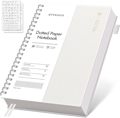 EMSHOI A4 Spiral Notebook Bullet Dotted Journal, Dotted Grid Notebook with 300 Pages, 100gsm Thick Paper, Waterproof Softcover Notebook for School Work Writing, 8.27" × 11.2" - Transparent