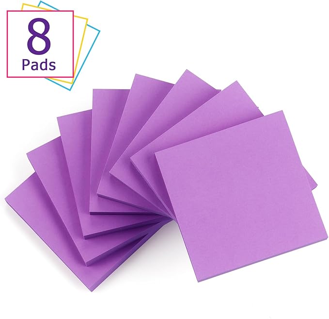 Sticky Notes 3x3 Self-Stick Notes Bright Colors Sticky Notes 8 Pads 80 Sheet/Pad (Purple)