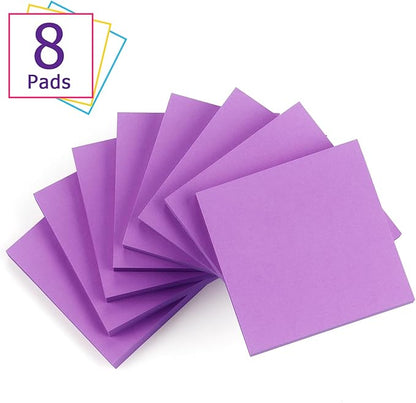 Sticky Notes 3x3 Self-Stick Notes Bright Colors Sticky Notes 8 Pads 80 Sheet/Pad (Purple)