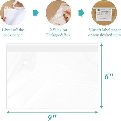 6”×9” Self-Adhesive Shipping Label Sleeves, FungLam Shipping Label Sleeves, Packing List Envelopes, Clear Top Loading Packing List, Shipping Labels Pouches For Shipping Labels/Files 100 Pack.