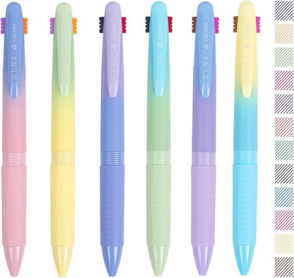 COLNK 4 Colors Ballpoint Pens in 1,Multicolor Ballpoint Pen Assorted Ink Colors,4-in-1 Colored Pens 0.7 Ballpoint for Journaling and Organizing,6 Counts-12 ink colors