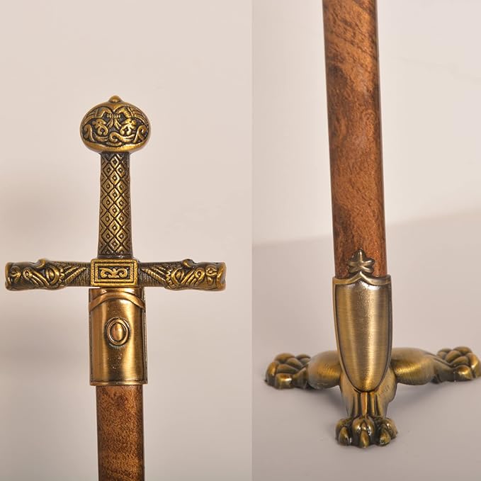11“ Metal Stainless Steel Letter Opener Sword with Stand,Medieval Vintage Gold Handle,Mini Sword,Lightweight Hand Envelope Slitter,Special Gift