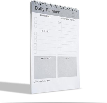 Daily Planner Notebook, To Do List Notepad, Spiral Notebook, Undated-52 Sheets-6.5" x 9.8" Checklist, Notebooks for Work, Personal Organizer Notepad, Daily Task Notebook (Gray)