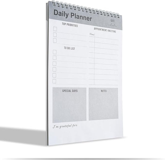 Daily Planner Notebook, To Do List Notepad, Spiral Notebook, Undated-52 Sheets-6.5" x 9.8" Checklist, Notebooks for Work, Personal Organizer Notepad, Daily Task Notebook (Gray)
