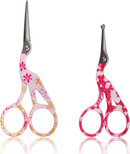Stork Bird Rounded Safety Tip Embroidery Craft Stainless Steel Crane Scissors - Assortment E - 2 Pairs