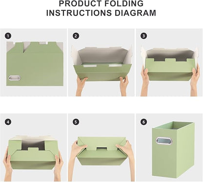 Oterri File Organizer, 4 Packs Small Storage Box, Cardboard File Folder Organizer, Collapsible File Box, Hanging File Organizer for Letter Size, Portable File Box with Handle, Only Box（Green）