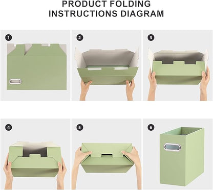 Oterri File Organizer, Small Storage Box, Cardboard File Folder Organizer, Collapsible File Box, Hanging File Organizer for Letter Size, Portable File Box with Handle, Only Box（Green，6 Packs）