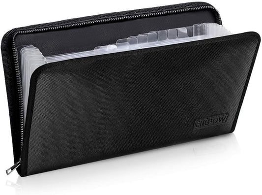 ENGPOW Expanding File Folder (11.4"x6.3") A5 Size Document Organizer Fireproof Money Bag 13 Pockets Zipper Closure Portable Filing Wallet Holder Storage for Check,Bill,Receipts,Tickets