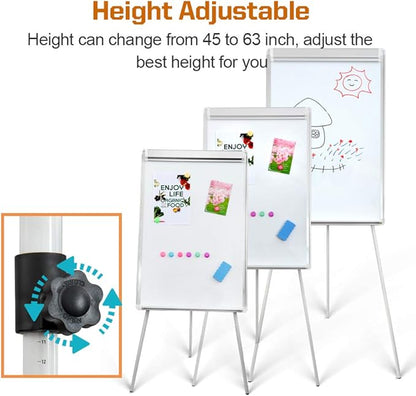 2 Pack Magnetic Whiteboard Easel 24" x 36"|Height Adjustable Dry Erase Board Tripod Office Presentation Board w/Flipchart Pad, Magnets & Eraser, White