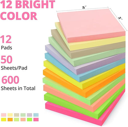 Sticky Notes, 12 Pads, 3x3 inches, Morandi Self-Stick Note Pads, Perfect for Office, Study, and Daily Life Organization - Morandi