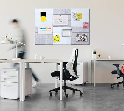 Large 11.8"x11.8" Felt Board Tiles for Wall with 30 Push Pins, Pack of 6 Pin Board Notice Boards for Home Office Kitchen, Bulletin Board Wall Tiles for Photos Memos