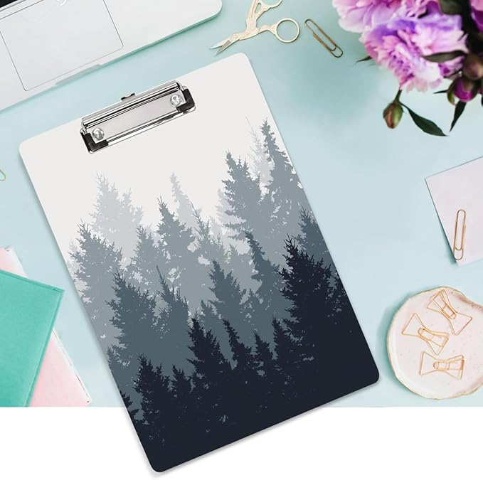 WAVEYU Fashion Cute Clipboard, Decorative Office School Hardboard Wood Nursing Clip Board for Standard A4 Letter Size for Students, Women, Men and Kids, 12.5"x 9", Forest Pattern