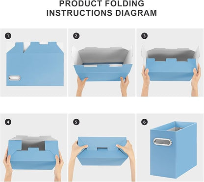 Oterri File Organizer, Small Storage Box, Cardboard File Folder Organizer, Collapsible File Box, Hanging File Organizer for Letter Size, Portable File Box with Handle, Only Box (Blue, 6 Packs)