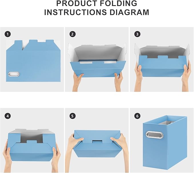 Oterri File Organizer, Small Storage Box, Cardboard File Folder Organizer, Collapsible File Box, Hanging File Organizer for Letter Size, Portable File Box with Handle, Only Box (Blue, 4 Packs)