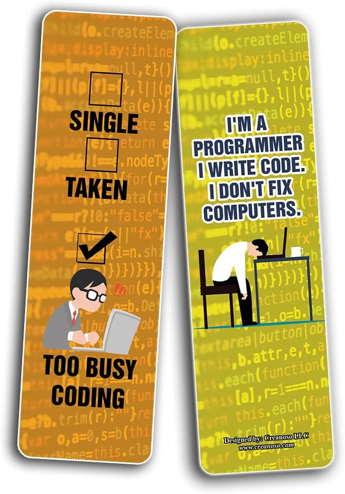 Creanoso Funny Coding Program Bookmarks (5-Sets X 6 Cards) – Daily Inspirational Card Set – Interesting Book Page Clippers – Great Gifts for Adults and Professionals