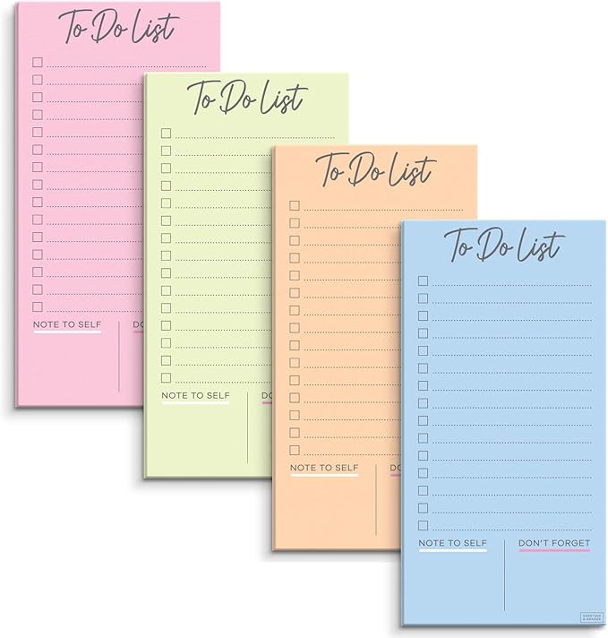 S&O Colorful Magnetic To Do List for Refrigerator - 4 Pack sticky notes for freezer - Fridge sheets with Magnet - Adhesive Sheet Pads for Freezer- Grocery List Notepads - 3.5x7”, 45 Page