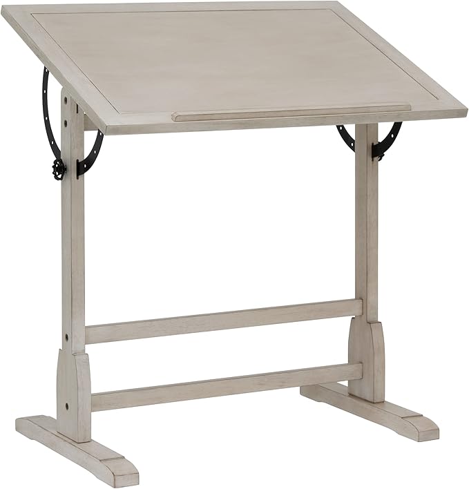 Studio Designs Vintage Drawing/Drafting Table with Pencil Ledge - 36" W x 24" D - Coastal Whitewash - Adjustable Tilting Top
