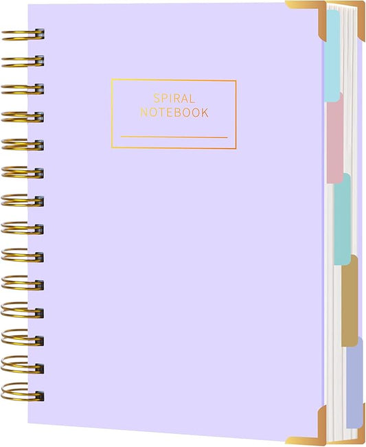 Hardcover Spiral Notebook with Tabs 5.5"x7.5" Small Spiral Lined Journals for Women with Dividers 220 Pages College Ruled Composition Notebook 5 Subject Notebook for Work School Gifts, Purple