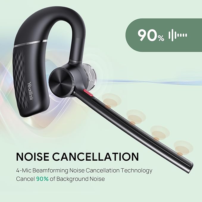 Yealink BH71 Lite Bluetooth Headset,Wireless Earpiece with 4 Noise Cancelling Microphone,10H Talk Time, Adjustable Ear Hook,Bluetooth Earphones for Cell Phone,Driving,Office Work