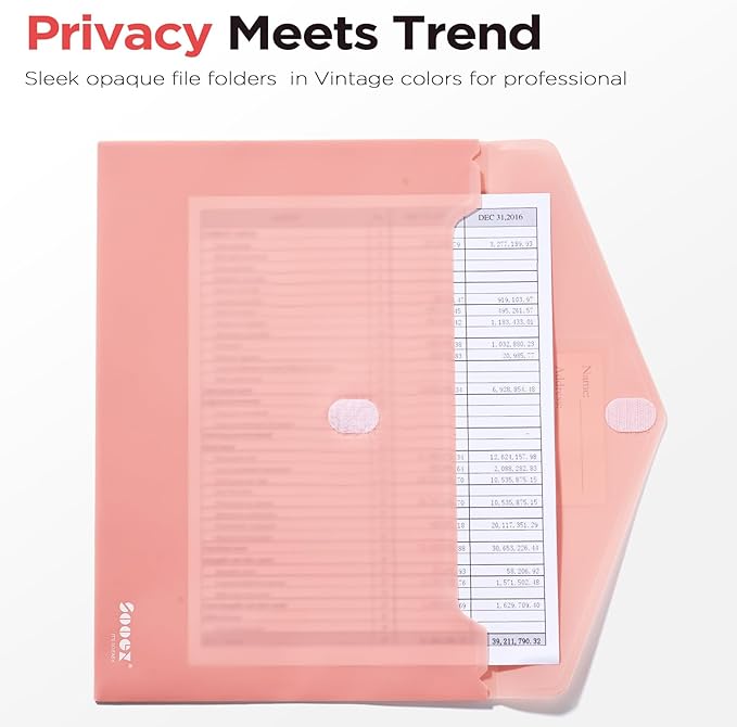 Sooez 20Pack Plastic Envelopes, Plastic File Folder, Folders for Documents Vintage Colors, Super Heavyweight Plastic Document Holder, Storage Pouches, File Envelopes for School Office Supplies