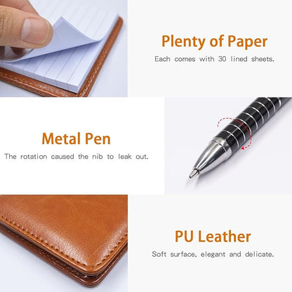 Xhwykzz 7 Pcs Small Pocket Notepad Holder Set, Pocket Notebook with pen for offices, schools, restaurants (Brown)