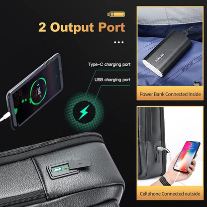 BOPai Genuine Leather Backpack for Men Multi-Function 15.6 inch Laptop Premium Executive Business Travel Friendly Smart Rucksack with USB Charging Anti Theft Large Capacity Office Classic Black