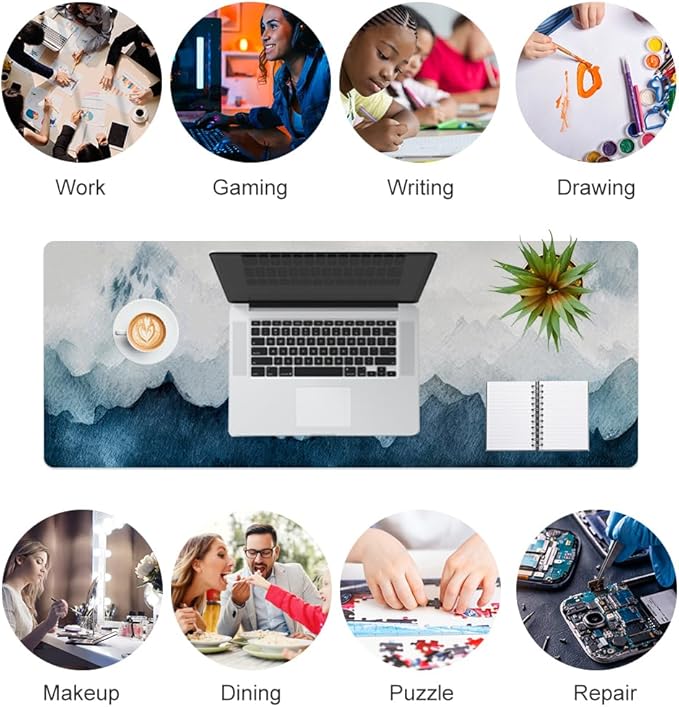 QIYI Desk Pad Large Keyboard and Mouse Pad for Laptop Computer, PU Leather Desk Cover Protector, Desk Décor Accessories for Office Home Work Writing Gaming 31.5" x 11.8" - Watercolor Mountain