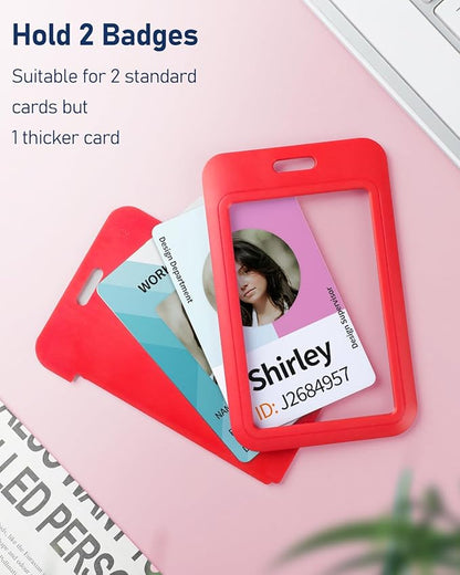 Uniclife 3 Pack Sliding ID Badge Holder Vertical Hard Plastic Case with Clear Window Red Card Protector Pouch for Office School ID Credit Cards Proximity Key Cards Driver’s Licenses and Passes