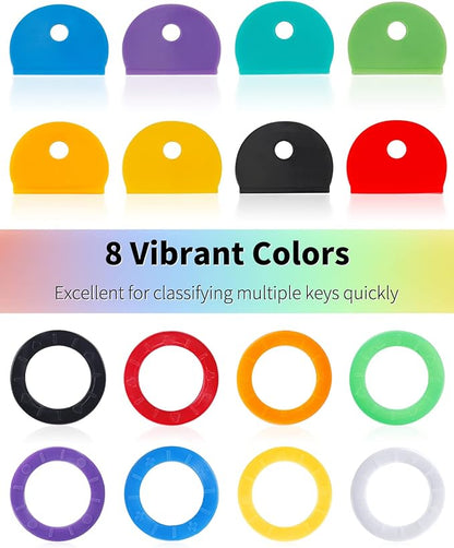 Vibit 48 Pack Key Cap Tags Set in 8 Assorted Colors Plastic Key Identifier Coding Label Covers for Standard Flat House Keys, 2 Styles