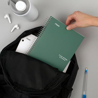Five Star Spiral Notebook, 2 Subject, College Ruled, 9 1/2" x 6" 80 Sheets, Seaglass Green (840029CH1-ECM)
