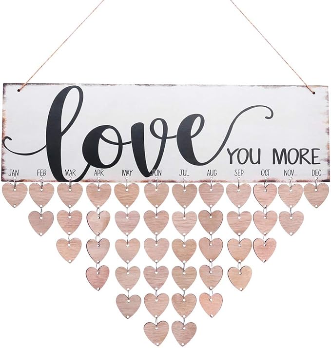 WINOMO Family Birthday Board Plaque DIY Hanging Wooden Birthday Reminder Calendar for Mom Dad Grandma Grandpa with 50pcs Wooden Hearts