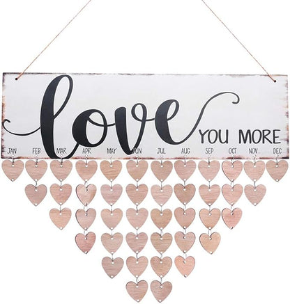 WINOMO Family Birthday Board Plaque DIY Hanging Wooden Birthday Reminder Calendar for Mom Dad Grandma Grandpa with 50pcs Wooden Hearts